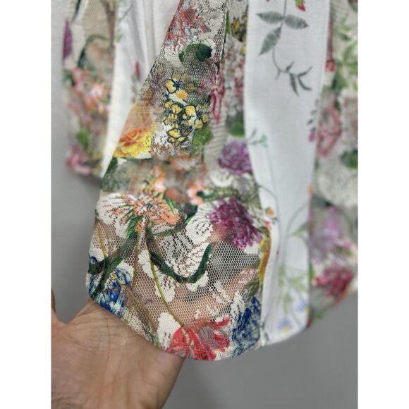 Fig and Flower Anthropologie Floral Blouse Petite Large Sheer Multicolor - Picture 5 of 8